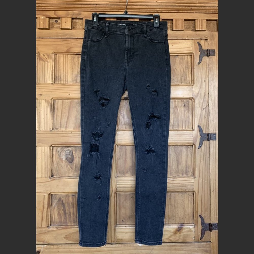 Old Navy High Rise Super Skinny Black Distressed Jeans Sz 4 EUC